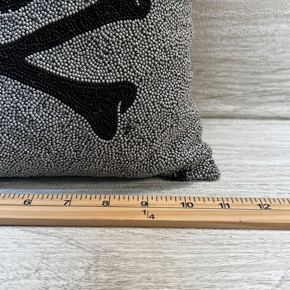 Pottery Barn Beaded Skull‎ Crossbones Pillow Black Silver Square 12x12 Accent